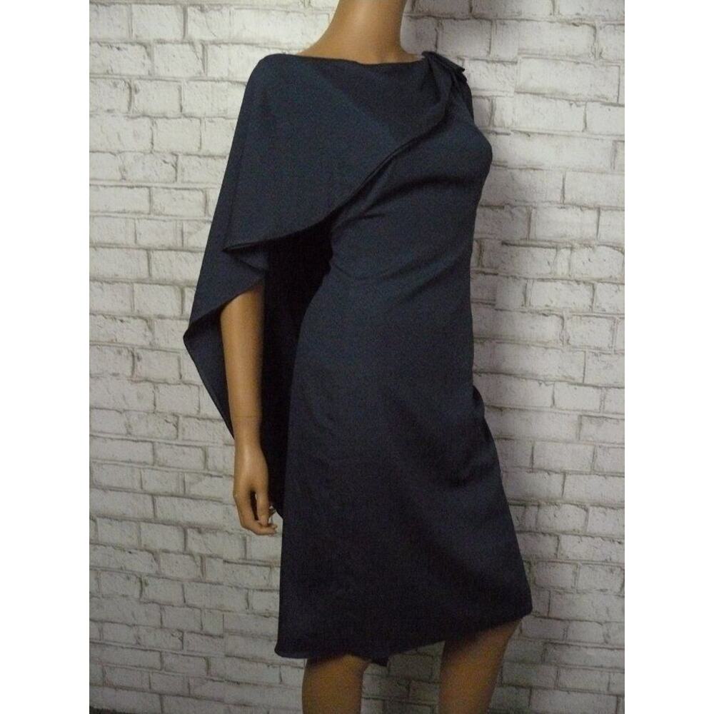 $160 Angel Sanchez Navy Blue Cape Mother of Bride Party Sheath Dress 10 NEW - Picture 3 of 8